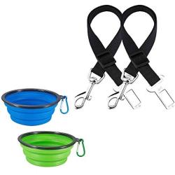 GTOTd Pet Dog Cat Car Seat Belt Safety Adjustable Leads Vehicle Seatbelt Harness ( and 2 Packs Collapsible Dog Bowl ).Portable Travel Pet Set