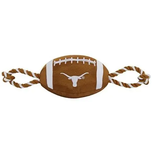 Pets First NCAA Texas Longhorns Football Dog Toy, Tough Quality Nylon Materials, Strong Pull Ropes, Inner Squeaker, Collegiate Team Color Pets First NCAA Texas Longhorns Football Dog Toy, Tough Quality Nylon Materials, Strong Pull Ropes, Inner Squeaker, Collegiate Team Color