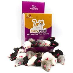 AXEL PETS 60 Furry Mice with Catnip and Rattle Sound Made of Real Rabbit Fur Interactive Catch Play Mouse Toy for Cat, Box of 60 Mice