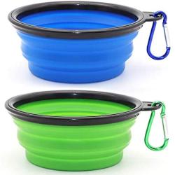 ME.FAN Collapsible Dog Bowl [2 Set] Travel Portable Dog Bowl(12oz) Silicone Foldable Travel Bowl/Pet Food Bowl/Cat Water Bowl/Silicone Pet Expandable Bowls + Carabiners Per Set