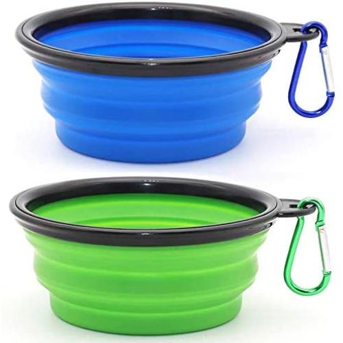 ME.FAN Collapsible Dog Bowl [2 Set] Travel Portable Dog Bowl(12oz) Silicone Foldable Travel Bowl/Pet Food Bowl/Cat Water Bowl/Silicone Pet Expandable Bowls + Carabiners Per Set