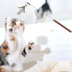 FairOnly Pet Manual Beads Feather Cat Teaser with Wooden Handle Puzzle Toy Convenient Life
