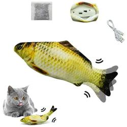 Floppy Fish Cat Toy,Interactive Fish Cat Toys,11''USB Charging Dancing Fish Cat Toy,Made of Cotton and Short Plush,Cat Kicker Fish Toy Can Chew and Kick,Reducing Stress for Cats.（Must Tap to Start）