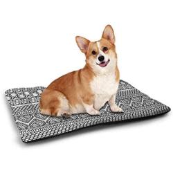 DayDayFun Henna Pet Sleeping Mat Black White Design Floral Elements Monochrome Tattoo Pattern South Pet Mats for Litter Boxes Black White