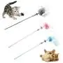 ocijf179 Cat Teaser Pet Cat Kitten Teaser Beads Bell Plush Ball Feather Playing Stick Wand Chew Toy - Grey
