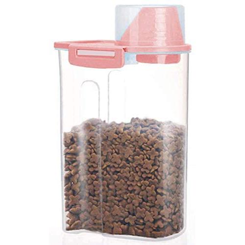Pet Food Storage Container with Measuring Cup, Pour Spout and Seal Buckles Food Dispenser for Dogs Cats