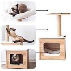 Catry, Wooden Cat Tree Condo with Natural Sisal Rope Scratching Post for Kitten