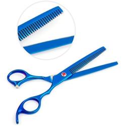 Besmall 7.0inch Titanium Professional Pet Grooming Scissors Set,Straight Thinning Curved Scissors 4pcs Set for Dog Grooming with Comb and Clean Cloth