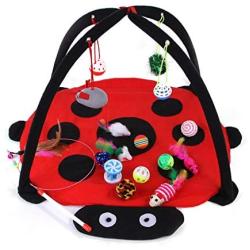 chengyan 13 Pieces Pet Toy Set Interactive Activity Center, Non-Toxic Cat Supplies Suit, Cat Play Mat Tent with Hanging Toy Balls, Cat Kitten Toys