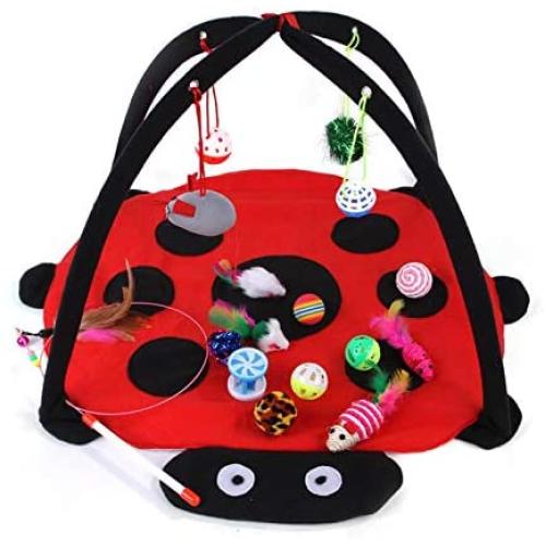 chengyan 13 Pieces Pet Toy Set Interactive Activity Center, Non-Toxic Cat Supplies Suit, Cat Play Mat Tent with Hanging Toy Balls, Cat Kitten Toys