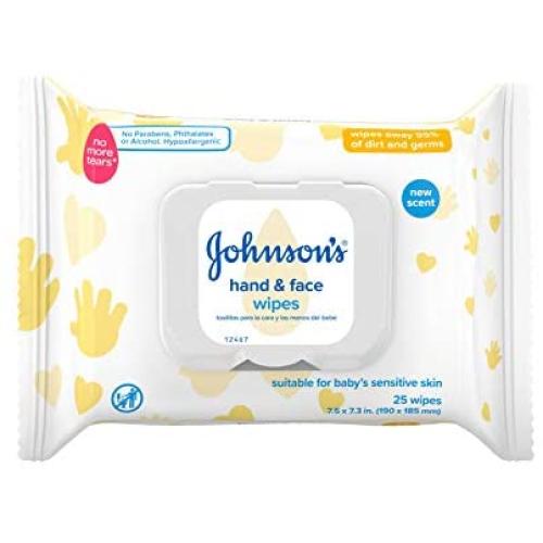 Johnsons Baby Hand and Face Wipes, 25count,(Pack of 2)