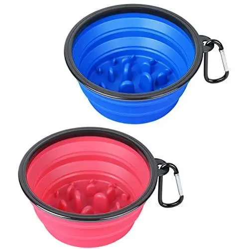 PetBonus 2-Pack Slow Feed Large Collapsible Dog Bowl (4 Cups,34oz), BPA Free Dishwasher Safe, Portable Foldable Travel Bowl, Food Cup Dish for Dogs Cats with 2 Carabiners PetBonus 2-Pack Slow Feed Large Collapsible Dog Bowl (4 Cups,34oz), BPA Free Dishwasher Safe, Portable Foldable Travel Bowl, Food Cup Dish for Dogs Cats with 2 Carabiners