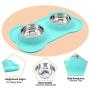 Super Design Double Bowl Pet Feeder Stainless Steel Food Water Bowls with No Spill Silicone Mat for Dogs Cats Small Light Green