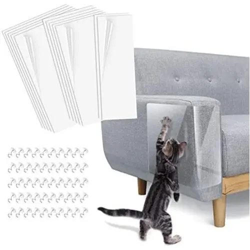 Lewondr Couch Furniture Protector, Cat Scratch Pads, Clear Anti-Scratch Self-Adhesive Pads with 50 Pins, Cat Scratching Deterrent Sheet Tape Lewondr Couch Furniture Protector, Cat Scratch Pads, Clear Anti-Scratch Self-Adhesive Pads with 50 Pins, Cat Scratching Deterrent Sheet Tape
