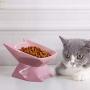 Jemirry Raised Cat Bowl Cat Ear Shape Ceramic Cat Bowl Cat Dish with Tilt Angle for Persian Garfield Chinchilla Kitten-Dark Grey