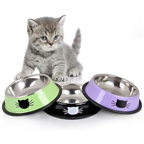 Legendog Cat Bowl Pet Bowl Stainless Steel Cat Food Water Bowl with Non-Slip Rubber Base Small Pet Bowl Cat Feeding Bowls Set of 3