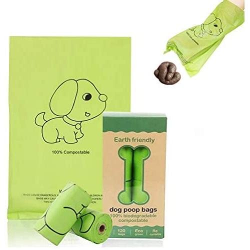 Dog Poop Bags 100% Compostable 120 Counts ,Vegetable-Based ,Biodegradable Dog Poop Bags Made with Corn Starch,15 Doggy Bags Per Roll Dog Waste Bags,Extra Thick Leak-Proof 9 x 13 Inches