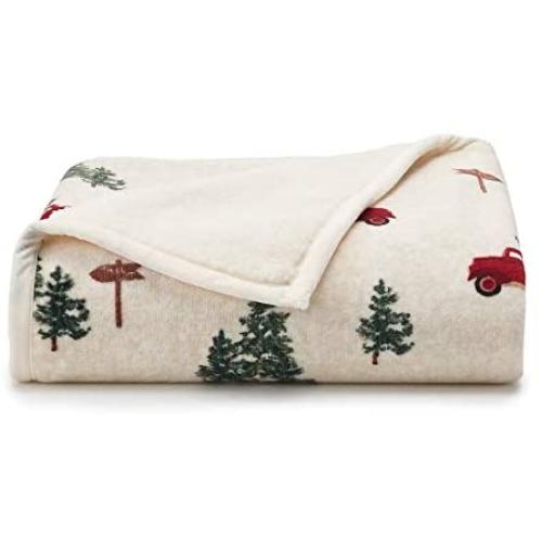 Cuddl Duds Sherpa Fleece Plush Throw (Farmhouse Trucks)