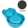 Flexzion Pet Feeder Feeding Drinking Stand Tray Station with Stable Plastic Dual Double Diner Stainless Steel Bowls Removable Dishes Food Water Holder for Dog Cat Puppies (Blue)