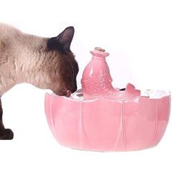 THMY Pet Fountain,Cat and Dog Water Dispenser,360° Multi-Directional Streams,Large Capacity,Extremely Quiet，Ceramic Automatic pet Water Dispenser (Pink Carp)