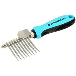 Vets Pride USA Dematting Comb for Dogs and Cats - Stainless Steel Tool for Tangles, Knots, and Matted Hair - Reversible Serrated Blades - Soft Handle and Thumb Rest - Perfect for Any Breed and Size