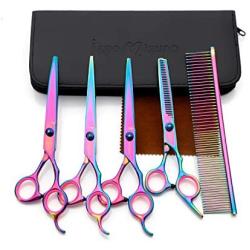 Professional Dog Grooming Scissors Set,Straight, Thinning ,Curved Scissors ,4pcs Set for Dog Grooming (rainbow)