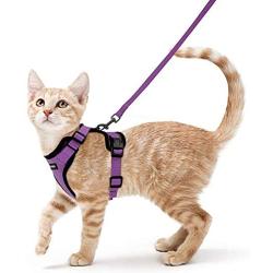 rabbitgoo Cat Harness and Leash for Walking, Escape Proof Soft Adjustable Vest Harnesses for Cats, Easy Control Breathable Reflective Strips Jacket, Purple, S(Chest: 18'' - 20'')