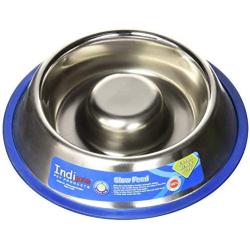 Indipets Heavy Duty Stainless Steel Slow Feed Dog Bowl - Medium 25oz - Silicon Bottom Ring Prevents Sliding and Tipping