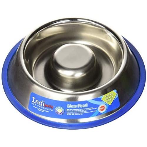 Indipets Heavy Duty Stainless Steel Slow Feed Dog Bowl - Medium 25oz - Silicon Bottom Ring Prevents Sliding and Tipping