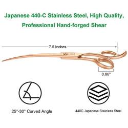 7.5'' Curved Dog Grooming Scissors, Professional Pets/Cats/Dogs Trimming, Shaping and Finishing Shears for Heads, Ribcages, Face, Eyes, Legs, Paws, Tail, Japanese 440C Stainless Steel