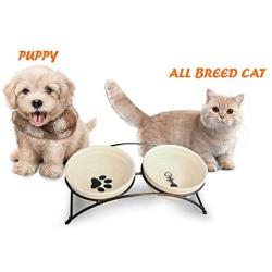 MushroomCat Pet Personalized Cute Feeder Double Ceramic Cat Dog Bowl Dishes Elevated Food and Water Bowls with Metal Raised Antiskid Stand