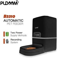 PUDAAM Automatic Pet Feeder, Recording System and Button Version with LED Light, Food Shortage Alarm Dog Feeder for 6L Capacity, Anti Overturning Design Automatic Food Feeder for Cats or Dogs