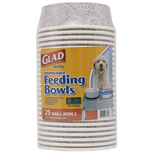 Glad for Pets Disposable Feeding Bowls | Small Dog Bowls in Gray Pattern | 1.75 Cup Feeding Size, 25 Count - Dog Bowls are Great for Dry and Wet Dog Food or Water