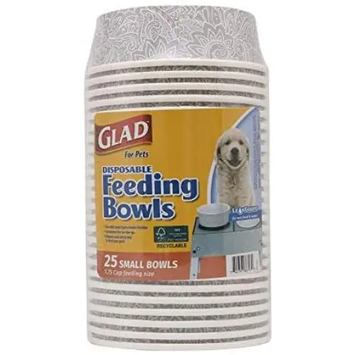 Glad for Pets Disposable Feeding Bowls | Small Dog Bowls in Gray Pattern | 1.75 Cup Feeding Size, 25 Count - Dog Bowls are Great for Dry and Wet Dog Food or Water