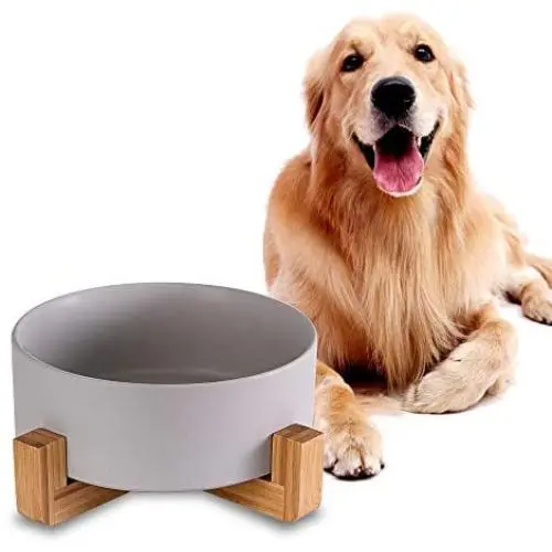 Ceramic Dog Bowls with Wood Stand, Dog Water Bowls and Food Dish, Heavy Weighted or No Tip Over Dog Comfort Food Bowls, Stoneware Pet Bowl,Extra High Capacity 8.4'' Diameter, for Large Dogs Ceramic Dog Bowls with Wood Stand, Dog Water Bowls and Food Dish, Heavy Weighted or No Tip Over Dog Comfort Food Bowls, Stoneware Pet Bowl,Extra High Capacity 8.4'' Diameter, for Large Dogs