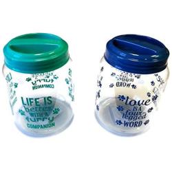 BPA-Free Plastic Airtight Dog Treat & Food Storage Containers Canisters Green & Blue Paw Print with Slogan (Set of 2)