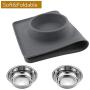 Kikos Double Dish Stainless Steel Small/Medium/Large Dogs Bowls with Waterproof Non-Skid Mat