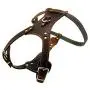 OCSOSO Durable Finest Brown Genuine Leather Dog Vest Harness Safety Dog Leather Harness Brass Plated for Medium Or Large Dogs 33.5''-35'' Chest with Dog Leash Hook