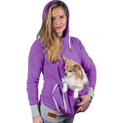 Pet Pouch Hoodie Small Pet Carrier - Dog Cat Pouch Hoodie Sweatshirt Kangaroo Pocket Holder - No Ears - Womens Fit