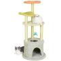 Furrytail Flower Cat Tree Condo with Scratching Post, Plush Perches and Teasing Toy, 44-Inch Cat Tower Kitten Play Platform House Furniture