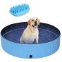 POTBY Foldable Pet Swimming Pool, Portable Collapsible Dog Bathing Tub, Round PVC Leakproof Water Pool with Brush, Indoor Outdoor Playing Wash Pond for Puppy, Dogs, Cats