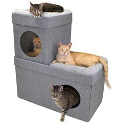 Kitty City Large Stackable Tan Cat Condo, Cat Cube, Cat House, Pop Up Bed, Cat Ottoman