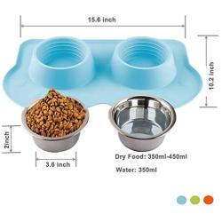 Pawise Dog Bowls Double Stainless Steel Bowls with Non-Skid Removable Silicone Mat Cat Bowls (Color Random)