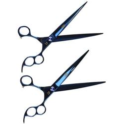 ShearsDirect Japanese 440 Stainless Steel Grooming Shear, 8.5-Inch, Straight and Curved Blue Titanium