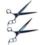 ShearsDirect Japanese 440 Stainless Steel Grooming Shear, 8.5-Inch, Straight and Curved Blue Titanium