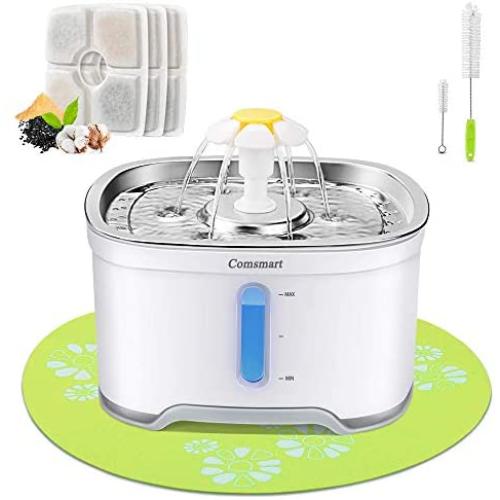 Comsmart Cat Water Fountain, Stainless Steel Intelligent Auto Power Off Pet Fountain Drinking Dog Water Fountain Recirculating 85 Ounce/2.5 Liters Automatic Drinking Water Dispenser