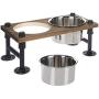 MyGift Rustic Wood and Industrial Metal Double Pet Dog Cat Feeder with Stand