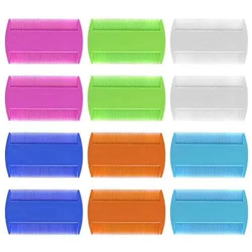 AUEAR, 12 Pack Pet Flea Lice Combs Double Sided Fine Tooth Dogs Cats Grooming Combs Remove Float Hair Tear Marks Tick Removal Tool (6 Colors)