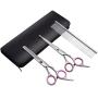 PetQoo Dog Grooming Scissors with Safety Round Tips, Heavy Duty Titanium Pet Grooming Trimmer Kit, Thinning Shears, Straight Scissors with Comb for Dogs and Cats(Pink)