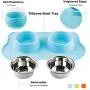 Pawise Dog Bowls Double Stainless Steel Bowls with Non-Skid Removable Silicone Mat Cat Bowls (Color Random) Pawise Dog Bowls Double Stainless Steel Bowls with Non-Skid Removable Silicone Mat Cat Bowls (Color Random)